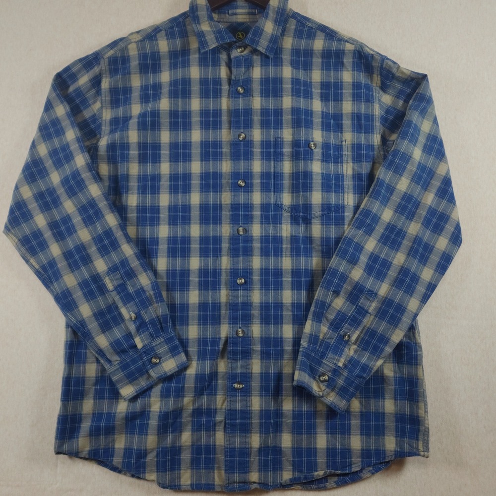 Aigle Blue Plaid Button Down Shirt Mens Large Organic Cotton Gorpcore Outdoor